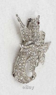 Vtg Coro Craft Sterling & Sparkling Bright White Crystal Rhinestone Bird Brooch