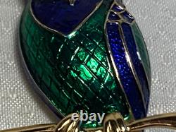 Vtg Marcel Boucher Brooch Green Blue Enamel Figural Owl Pin High Fashion Jewelry