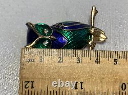 Vtg Marcel Boucher Brooch Green Blue Enamel Figural Owl Pin High Fashion Jewelry