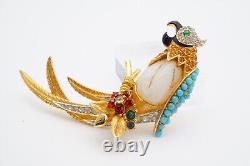Vtg Marcel Boucher Parrot Brooch Pin Gold Tone Rhinestone Turquoise Bird Belly