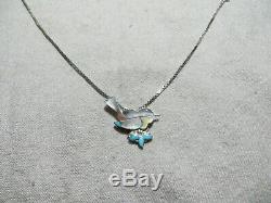 Vtg N. American by Eva Etsate Sterling Inlay Stones Bird Brooch Pendant necklace