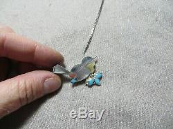 Vtg N. American by Eva Etsate Sterling Inlay Stones Bird Brooch Pendant necklace
