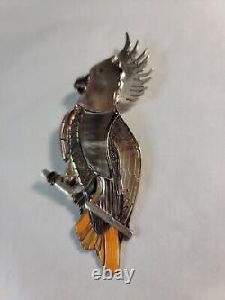 Vtg Native American Zuni 4 Sterling MOP Parrot Bird Brooch Pendant