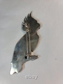 Vtg Native American Zuni 4 Sterling MOP Parrot Bird Brooch Pendant