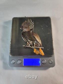 Vtg Native American Zuni 4 Sterling MOP Parrot Bird Brooch Pendant