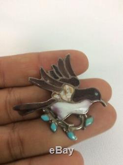 Vtg Native American Zuni Eva Etsate Sterling Turquoise Bird Pin Brooch Pendant
