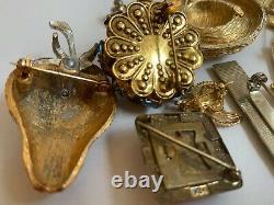 Vtg PIN LOT art deco bar 14K apple nouveau jewelry antique bird bee AJC brooch