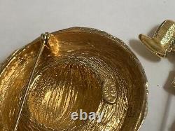 Vtg PIN LOT art deco bar 14K apple nouveau jewelry antique bird bee AJC brooch