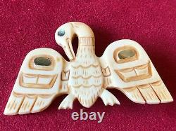 Vtg Patty Fawn Abalone Accents Phoenix Bird Brooch, Signed