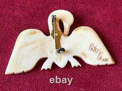 Vtg Patty Fawn Abalone Accents Phoenix Bird Brooch, Signed