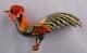 Vtg Rare Takahashi Style Hand Painted Rooster Bird Pin Brooch Carved Wood