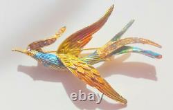 Vtg Retro 60s Multi Color Enamel Rhinestone Bird of Paradise Brooch Pin Rare