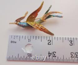 Vtg Retro 60s Multi Color Enamel Rhinestone Bird of Paradise Brooch Pin Rare