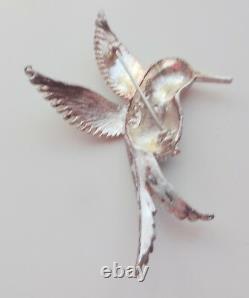 Vtg Signed Figural Enameled Rhinestone Exotic Hummingbird Bird Pin Brooch Rare