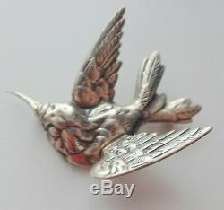 Vtg Signed Jewelart Retro Sterling Silver Figural Hummingbird Bird Pin Brooch