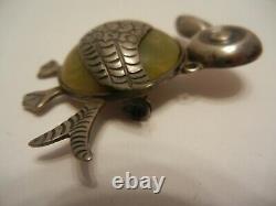 Vtg Silver Turquoise Art Deco Bird Toucan Design Brooch Pin Taxco Mexico Signed