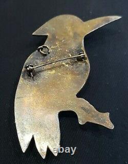 Vtg Sterling Silver Enamel Bird Brooch Pin Pendant Guilloche Antique Large 14.6g