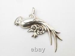 Vtg Sterling Silver Large Bird Brooch Pin Quetzal Parrot Mexico Signed Prieto