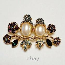 Vtg TRIFARI 2 Birds 1997 Jelly Belly Pearl Purple Flowers Gold Signed Dated