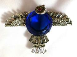 Vtg TRIFARI Alfred Philippe Sterling Deep Sapphire Blue & Rhinestone Bird Brooch