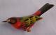 Vtg Takahashi Hand Painted Bunting Bird Pin Brooch Carved Wood With Original Card
