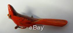 Vtg Takahashi / Sadao Oka Hand Painted Wood Carved Red Cardinal Bird Pin Brooch