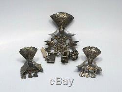 Vtg Truman Bailey Peru Sterling Silver Peacock Bird with Charms Brooch & Earrings