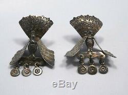 Vtg Truman Bailey Peru Sterling Silver Peacock Bird with Charms Brooch & Earrings
