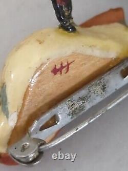 Vtg artist signed Carved Wood Hand Painted Takahashi Chickadee Bird Brooch Pin