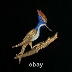 WOOD PECKER Bird Vintage 14K Brooch Pin Pendant Signed MAR& Multi-Color Enamel