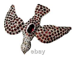 Women's Vintage Artesian Sparrow Bird Brooch Pin SS, Garnet, Rhinestone Accents