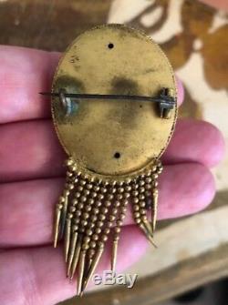 Wonderful Early Antique Etruscan Gilt Brooch Swallow Birds Nest Floral Pin