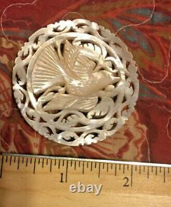 Wonderful Vintage Carved and pierced Bird Mother Of Pearl Brooch