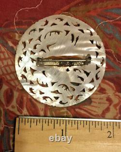 Wonderful Vintage Carved and pierced Bird Mother Of Pearl Brooch