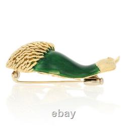 Yellow Gold Kiwi Bird Brooch 18k Green Enamel Vintage Animal Pin