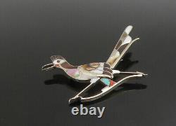 ZUNI NAVAJO 925 Silver Vintage Abalone & Multi-Stone Bird Brooch Pin BP9061